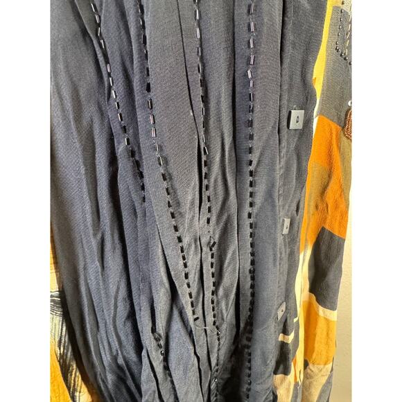 Quirky Button-Up Tunic B.O.P 1X Black Gold Plaid‎ Abstract Patchwork Artsy Boho - Picture 4 of 9